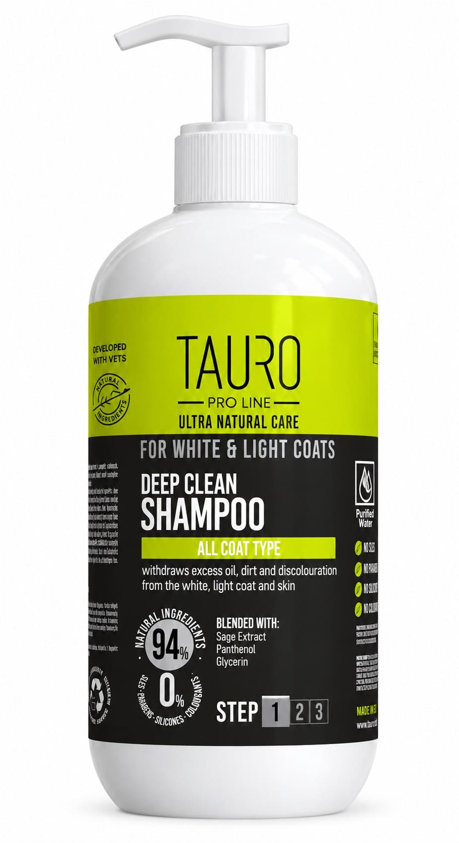 Tauro Pro Line Ultra Natural Care for White and Light Coats Deep Clean Shampoo for Dogs and Cats