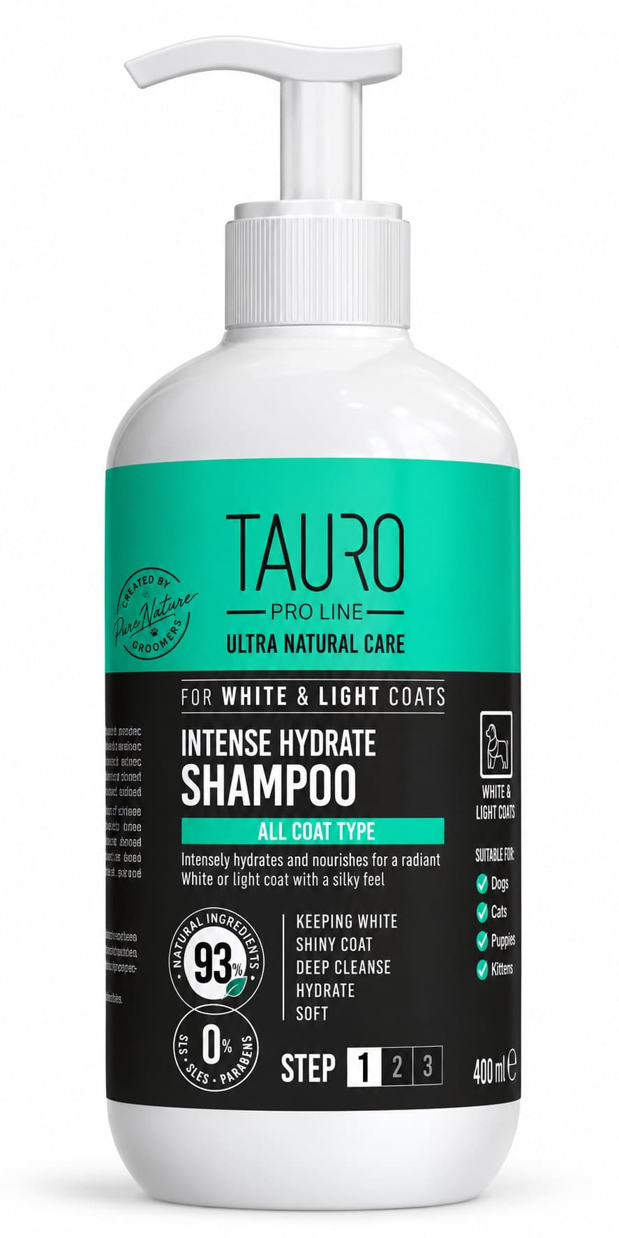 Tauro Pro Line Ultra Natural Care for White and Light Coats Intense Hydrate Shampoo for Dogs and Cats